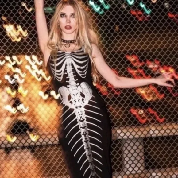 knee length dresses for ladies Skeleton & Roses Sheer Mesh Dress